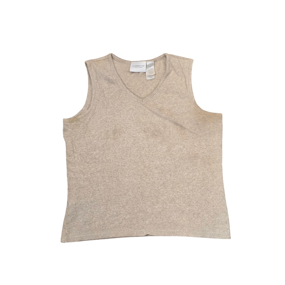 Liz Claiborne Lizwear Jeans Oatmeal Beige V-Neck Sleeveless Knit Tank Top Medium